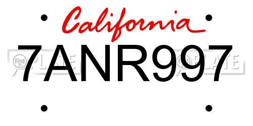 7ANR997 California License Plate