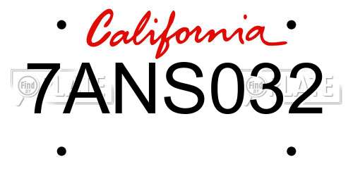 7ANS032 California License Plate
