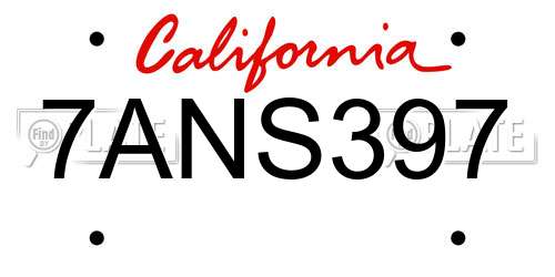 7ANS397 California License Plate