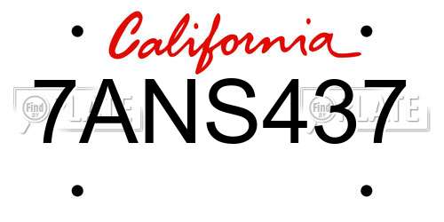 7ANS437 California License Plate