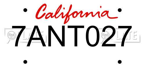 7ANT027 California License Plate