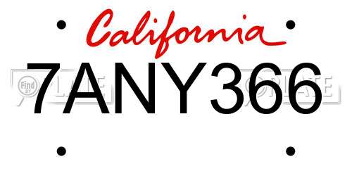 7ANY366 California License Plate