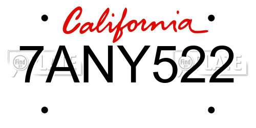 7ANY522 California License Plate