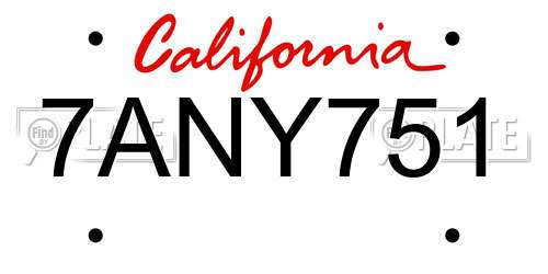 7ANY751 California License Plate