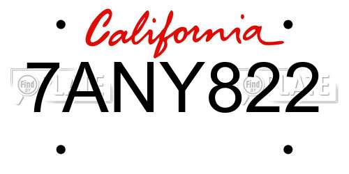 7ANY822 California License Plate