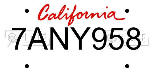 7ANY958 California License Plate