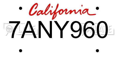 7ANY960 California License Plate