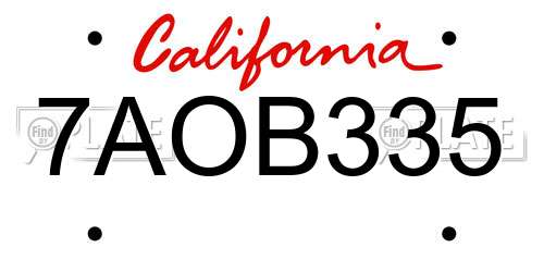 7AOB335 California License Plate