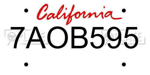 7AOB595 California License Plate