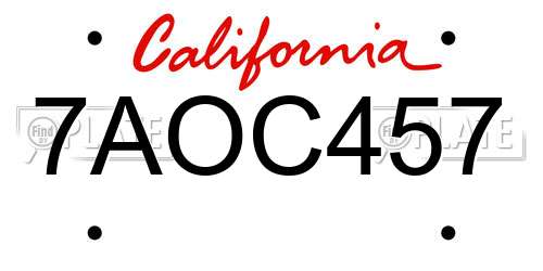 7AOC457 California License Plate
