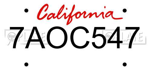 7AOC547 California License Plate