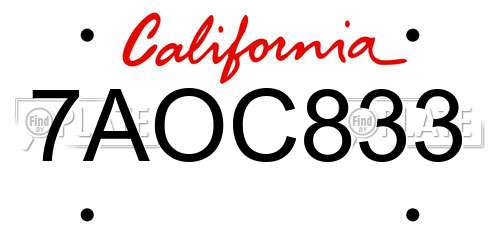 7AOC833 California License Plate