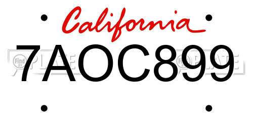 7AOC899 California License Plate