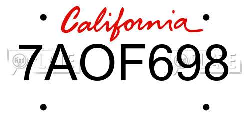7AOF698 California License Plate