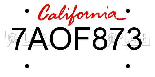 7AOF873 California License Plate