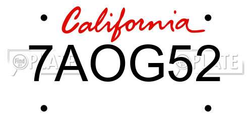 7AOG52 California License Plate