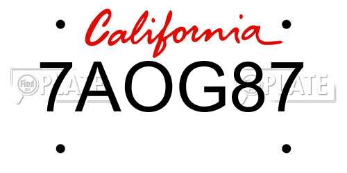 7AOG87 California License Plate