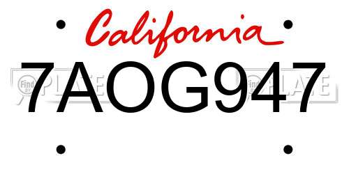 7AOG947 California License Plate