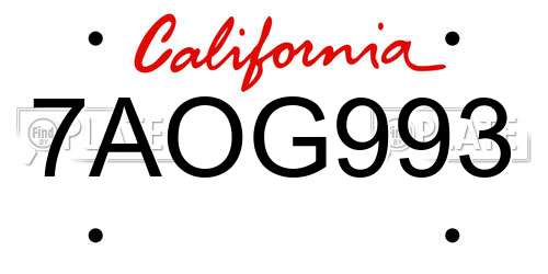 7AOG993 California License Plate
