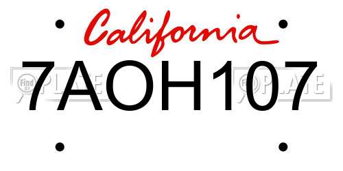 7AOH107 California License Plate