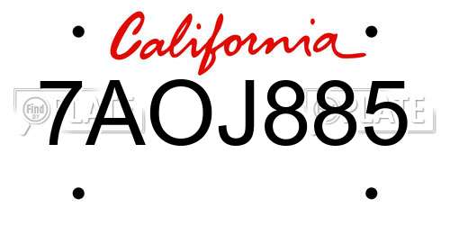 7AOJ885 California License Plate
