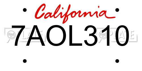 7AOL310 California License Plate
