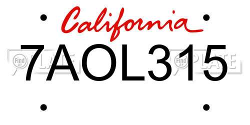 7AOL315 California License Plate