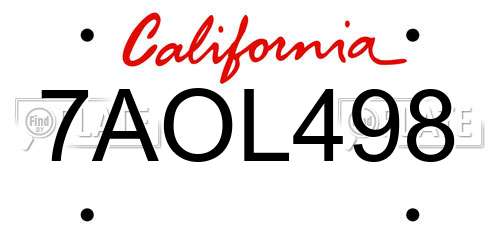 7AOL498 California License Plate