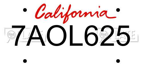 7AOL625 California License Plate