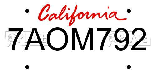 7AOM792 California License Plate