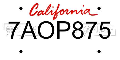 7AOP875 California License Plate