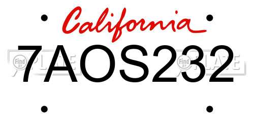 7AOS232 California License Plate