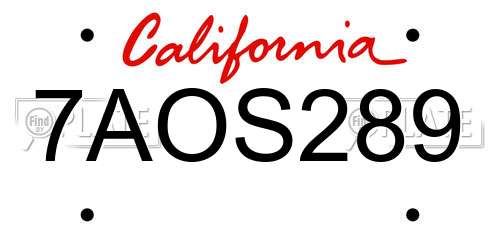 7AOS289 California License Plate
