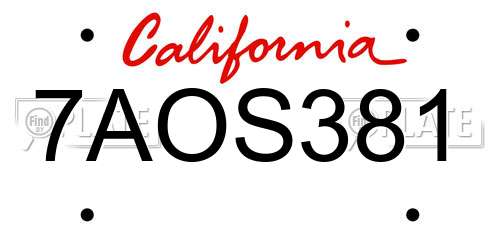 7AOS381 California License Plate