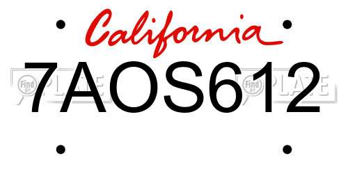 7AOS612 California License Plate