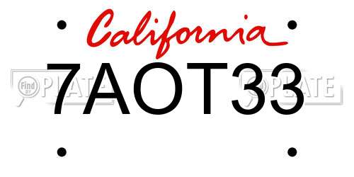 7AOT33 California License Plate