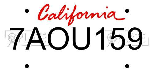 7AOU159 California License Plate