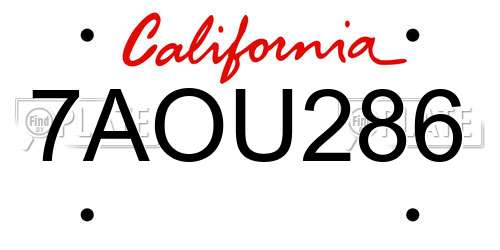 7AOU286 California License Plate
