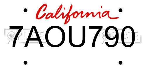 7AOU790 California License Plate