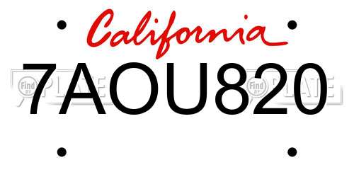 7AOU820 California License Plate