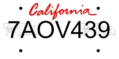 7AOV439 California License Plate