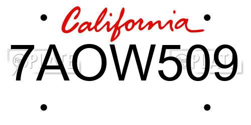7AOW509 California License Plate