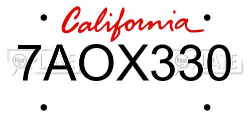 7AOX330 California License Plate