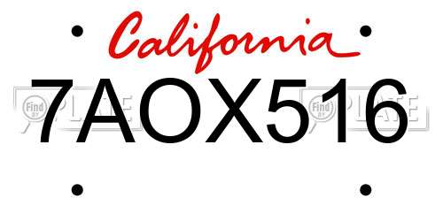 7AOX516 California License Plate