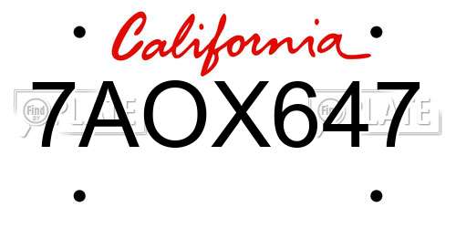 7AOX647 California License Plate