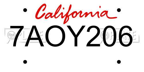 7AOY206 California License Plate