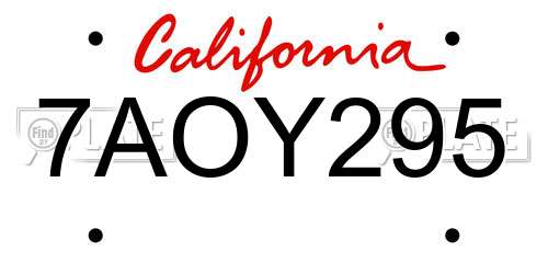 7AOY295 California License Plate
