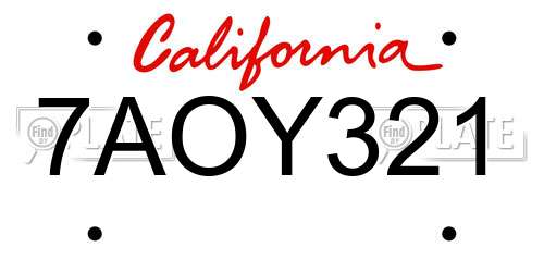 7AOY321 California License Plate