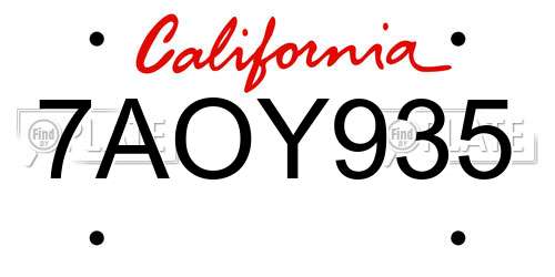 7AOY935 California License Plate
