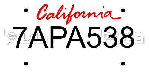 7APA538 California License Plate